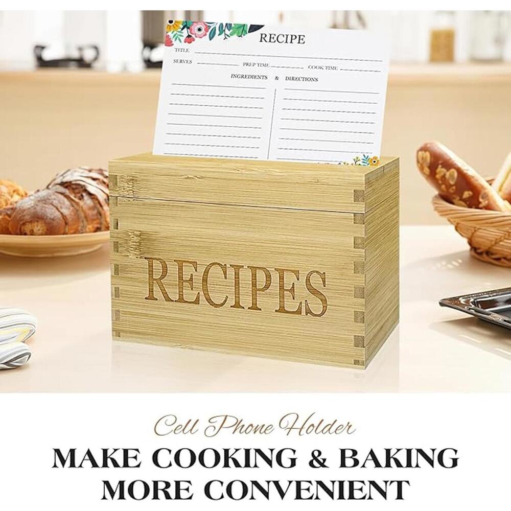 Feasteery Bamboo Recipe Box Organizer